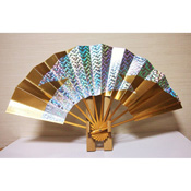 95 Size Japanese Dancer's Fan "Golden Haze w/Silver Hologram"