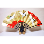 90 Size Decorative Japanese Fan "Three Cranes"