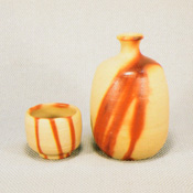 [Bizen Ware] Hidasuki Sake Flask & Cup w/Paper Box
