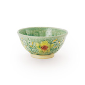 Yoshinobu Kawashima Green Glaze Floral Arabesque Rice Bowl 