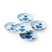 Kosho Kiln, Blue & White Plant Pattern 4-Sun Plate Set