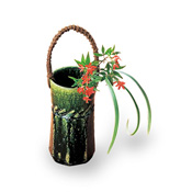 Toubou Jun Oribe Flower Vase w/Handle