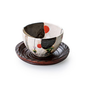 Gyokuzangama Black Oribe Tea Cup (w/Saucer)