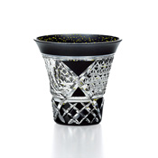 Yachiyo Cut Glass Black Cup (Bamboo Fence Pattern) 