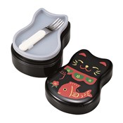 [Bento Box] Variety Rounded Two-Tiered Bento, Black Lucky Cat