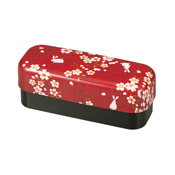 [Bento Box] Cherry Blossom & Rabbit  Bonded Cloth Slim Compact Lunch Box, Red