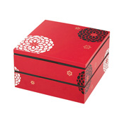 [Bento Box] Hyakuhana, 19.5 Square 2-Tier Hors  D'oeuvres Layered Box, Red 