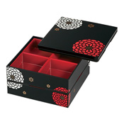 [Bento Box] Hyakuhana, 19.5 Square 2-Tier Hors  D'oeuvres Layered Box, Black
