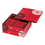 [Bento Box] Hyakuhana, 22.5 Square 2-Tier Hors  D'oeuvres Layered Box, Red 