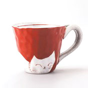 Hasamiyaki Kohiki Cat Mug, Red 