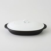 [調理器] 可微波烤盤 橢圓 月白