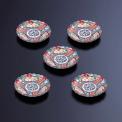 Three-Way Split Genroku Background Pattern Small Plate Set, 5-Pack