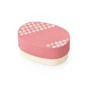Traditional Japanese Color Oval-Coin-Shape Lunchbox (Peach Flower Pink) 