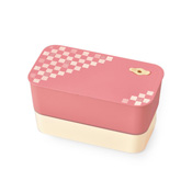 Traditional Japanese Color Long Rectangular 2-Tiered Lunchbox (Peach Flower Pink) 