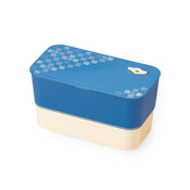 Traditional Japanese Color Long Rectangular 2-Tiered Lunchbox (Azure) 