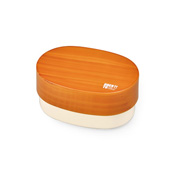 LUNCH BOX Oval-Coin-Shape Wood-Grain Lunchbox (Light Brown) 