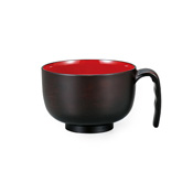 Easy-to-Use Microwave-Safe Mini Soup Bowl w/Handle (Black Lacquered Wood-Grain Pattern) 