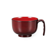 Easy-to-Use Microwave-Safe Mini Soup Bowl w/Handle (Red Lacquered Wood-Grain Pattern) 