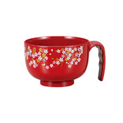 Microwave-Safe Soup Bowl w/Handle, Cherry Blossom Pattern (Red) 