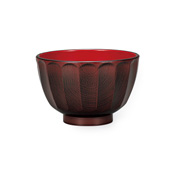 Microwave-Safe Lacquered Soup Bowl w/Engraved Chrysanthemum (Red Inner, Transparent-Lacquer Finish) 