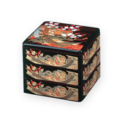 6.5 Size Authentic 3-Tier Box (Black, Flower & Tsudzumi Drum)