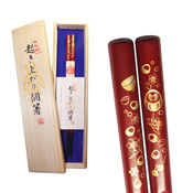 Face-Up Chopsticks (Golden Daruma Pattern), Vermilion