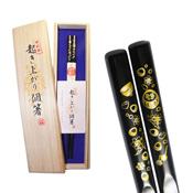 Face-Up Chopsticks (Golden Daruma Pattern), Black