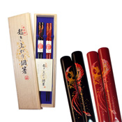 Face-Up Chopsticks (Phoenix Pattern) Vermilion & Black 2-Pair Set