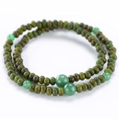 Kyoto Buddhist Rosary/Bracelet Double Bracelet, Green Sandalwood/Indian Jade 