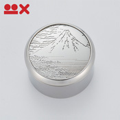 Katagami Metal Treasure Box, Red Fuji, Silver