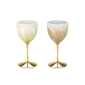 Wine Glass Pair Set, Ginsai Light Green/Brown
