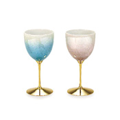 Wine Glass Pair Set, Ginsai Light Blue/Pink