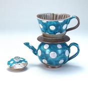 Teapot w/Dripper, Blue Polka Dot