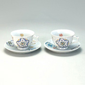 Pair Set Coffee Cups, Flower & Butterfly 