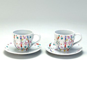 Pair Set Coffee Cups, Wind Blown Cherry Blossoms