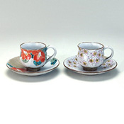 Pair Set Coffee Cups, Camellias & Cherry Blossoms