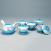 Teapot & Lidded Cup Set,   Silver Glaze