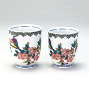 Pair Teacup Set,  Komon Pattern w/ Birds & Flowers