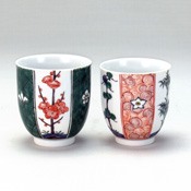 Pair Teacup Set,  Pine, Bamboo & Plum Design