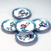Plate Set, Green Glaze Arabesque Pattern w/Birds & Flowers