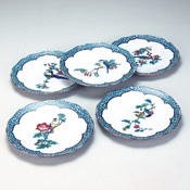 Size 6 Plate Set Green Arabesque with Flowers & Birds