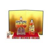 No. 5 Standing Hina Doll, Red & Yellow (Stand, Mat, Folding Screen, Wooden Tag) 
