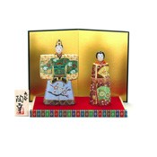 No. 5.5 Standing Hina Doll, Green (Stand, Mat, Folding Screen, Wooden Tag) 