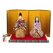 No. 6.5 Standing Hina Doll, Cherry Blossom (Stand, Mat, Folding Screen, Wooden Tag) 