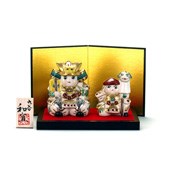 No. 3 Samurai Doll Set, Ninsei-Style (Stand, Mat, Folding Screen, Wooden Tag) Kazuyoshi Work