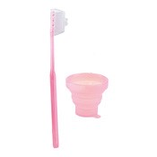 摺疊式杯子S與牙刷組 亮粉色 /洗面用品