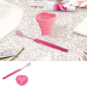 摺疊式杯子與牙刷組 心型 B014 亮粉色/ 盥洗用具