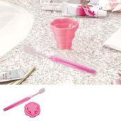 摺疊式杯子與牙刷組 花型 B015 亮粉色/ 盥洗用具
