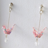 Crane Pierced Earrings #08 Cherry Blossom, Pink