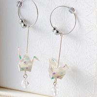 Crane Earrings #07 Cherry Blossom, White